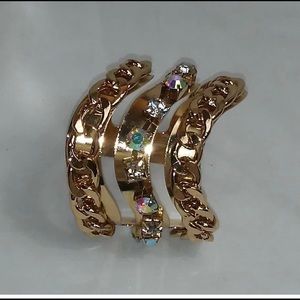 Body Rhythm Costume Bracelet/Cuff  gold tone w/triple bands and rhinestones  NEW